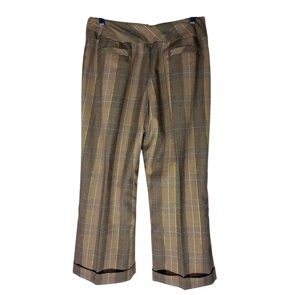 Allen by Allen Schwartz Cream Brown Gold Plaid Wide Leg Lined Dress Pants Size 6 - Picture 4 of 8